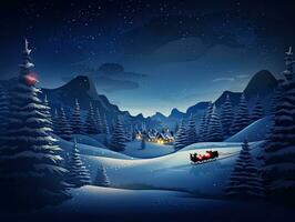 AI generated Christmas landscape with santa and his sleigh photo