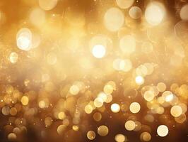 AI generated Christmas background of gold bokeh lights photo