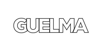 Guelma in the Algeria emblem. The design features a geometric style, vector illustration with bold typography in a modern font. The graphic slogan lettering.