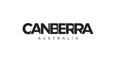 Canberra in the Australia emblem. The design features a geometric style, vector illustration with bold typography in a modern font. The graphic slogan lettering.