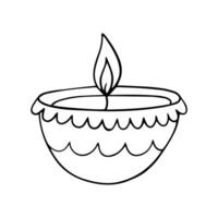 Diwali diya lamp hand drawn vector illustration. Festival of lights Diwali deepak greeting card