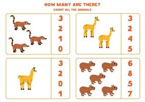 Count all South American animals and circle the correct answers. vector