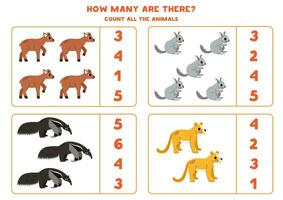 Count all South American animals and circle the correct answers. vector