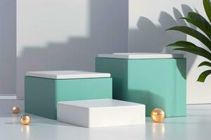square shape, podium display, light and shadow, pastel color and gray theme, minimal style - AI generated. photo