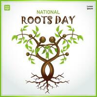 National Roots Day. A pair of trees with roots and branches, with smile emoticons on each branch. 3d vector, perfect for events and family tree vector