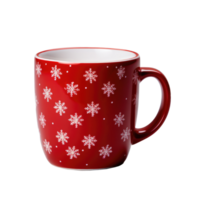 Red cup decorated with snowflakes isolated. Generative AI png