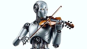 Humanoid robot playing the violin, showcasing advanced robotics and artificial intelligence in music performance. AI Generative photo