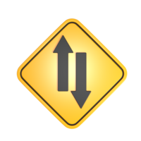 un' giallo traffico cartello con Due frecce puntamento nel di fronte indicazioni png