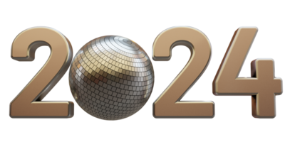 Modern style 2024 3d render text with disco ball png