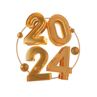 Modern style gold 2024 3D render text png