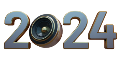 Modern Style bronze 2024 3D render text with loud speaker png