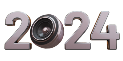 Modern Style bronze 2024 3D render text with loud speaker png