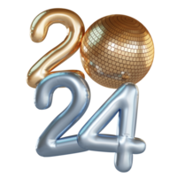 Modern Style silver gold 3D render balloon text with disco ball png