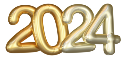 Modern Style gold 2024 3D render balloon text png