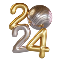Modern Style silver gold 3D render balloon text with disco ball png