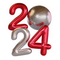 Modern Style silver red 3D render balloon text with disco ball png