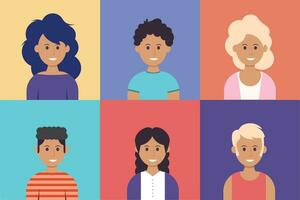 Set of avatars of people with different clothes and hair types. People in flat design. Avatar vector