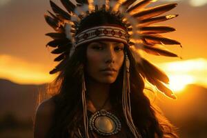 native american man indian tribe portrait in front of nature photo