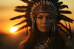 native american man indian tribe portrait in front of nature photo