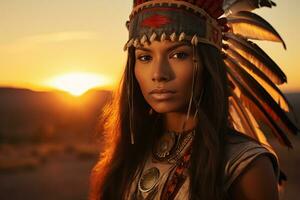 native american man indian tribe portrait in front of nature photo