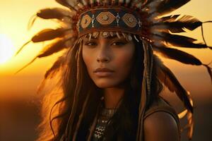 nativo americano hombre indio tribu retrato en frente de naturaleza foto