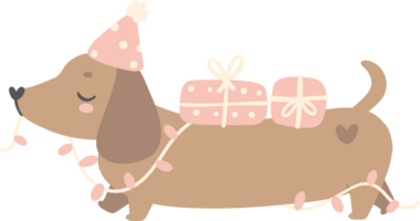 Cute Dachshund Christmas, Pink Christmas Animal cartoon illustration png