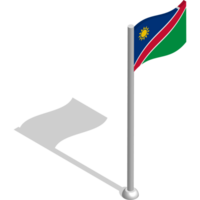 Isometric flag of NAMIBIA in motion on flagpole. National banner flutters in wind. PNG image on transparent background