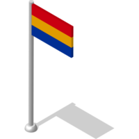 Isometric flag of Republic of ARMENIA in static position on flagpole. National banner of country in static, even position. PNG image on transparent background