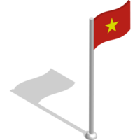 Isometric flag of Vietnam in motion on flagpole. National banner flutters in wind. PNG image on transparent background