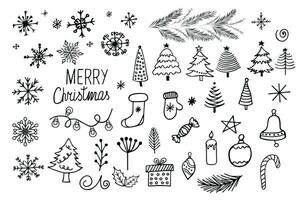 Big set of Christmas design element in doodle style. vector