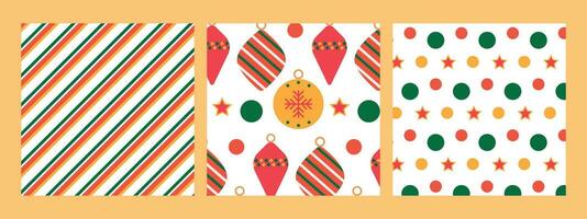 Set of New Year and Christmas seamless patterns in Geometry style with New Year balls and snowflakes. Patterns on the swatch panel. vector