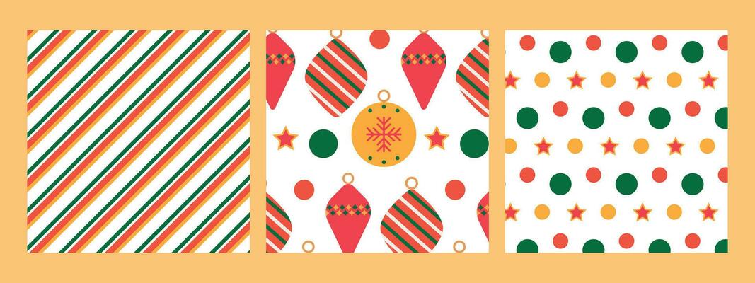 Set of New Year and Christmas seamless patterns in Geometry style with New Year balls and snowflakes. Patterns on the swatch panel.