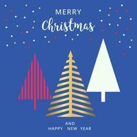 New Year and Christmas card with abstract fir trees on a blue background. vector