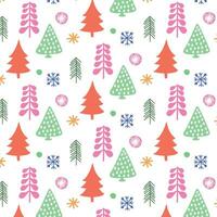 New Year seamless pattern with fir trees and snowflakes. Christmas packaging design, background. Pattern in samples. vector