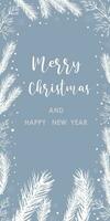 festivo tarjeta alegre Navidad y nuevo año en un amable antecedentes. nuevo año y Navidad diseño con abeto sucursales. vector