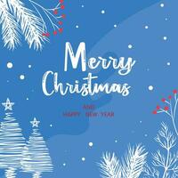 Holiday card Merry Christmas and Happy New Year. Congratulations on the winter holidays on a blue background. vector