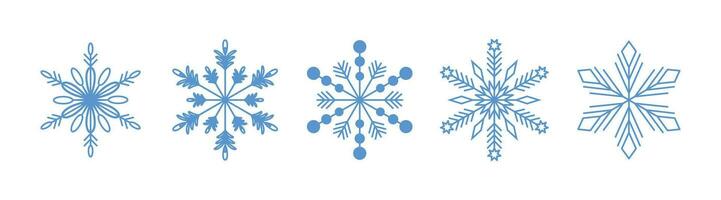 Snowflakes. Winter set of blue snowflakes isolated on white. Editable stroke. vector