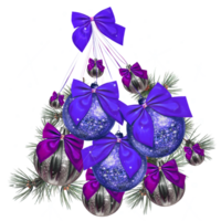 a group of Christmas shiny balls in a bundle on a fir branch png