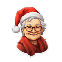 AI generated christmas sticker of a grandmother wearing santa's hat png