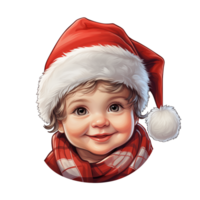 christmas sticker of a boy wearing christmas hat, transparent background, ai generated png