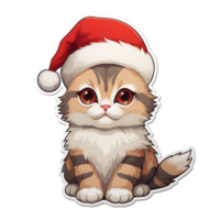 ai generado Navidad pegatina de un gatito advirtiendo de santa sombrero, transparente antecedentes png