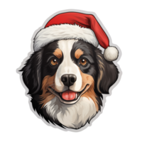 AI generated christmas sticker of a dog wearing santa's hat png