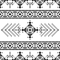 Navajo tribal abstract geometric background. American indigenous seamless pixel pattern. Ethnic embroidery. Black and white. Design for fabric, textile, ornament, clothing, background, wrapping. vector