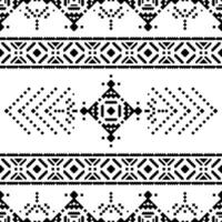 Navajo tribal abstract geometric background. American indigenous seamless pixel pattern. Ethnic embroidery. Black and white. Design for fabric, textile, ornament, clothing, background, wrapping. vector