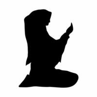 Woman muslim praying silhouette vector illustration. Woman with hijab praying icon for eid mubarak. Ramadan design graphic in muslim culture and islam religion