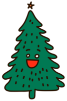 Christmas tree cartoon character in doodle style isolated on transparent background. New year holidays. Simple hand drawn design. Flat illustration png