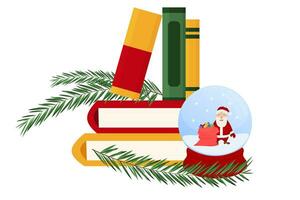 a stack of Christmas books. I like to read. New Year's fairy tales. Vector illustration.