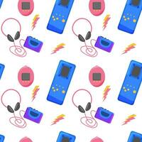 Seamless pattern of the 80s 90s with vintage objects, things. Vector illustration