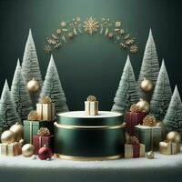 AI generated ai generative, podium display for Merry Christmas or happy New Year background photo