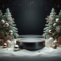 AI generated ai generative, podium display for Merry Christmas or happy New Year background photo